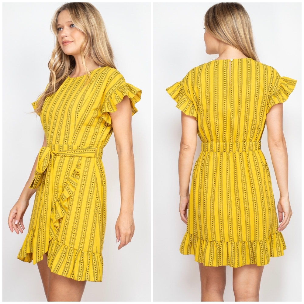 LAST ONE❗THE CLOTHING COMPANY Boho Chic Mustard Short Sleeves Ruffle Dress - Picture 7 of 10